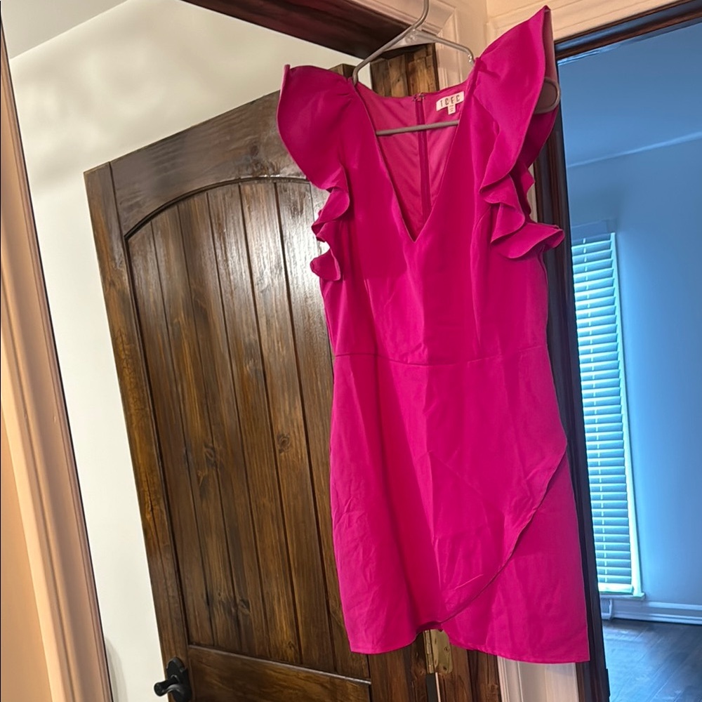 TCEC Pink Asymmetrical Ruffled Mini Dress